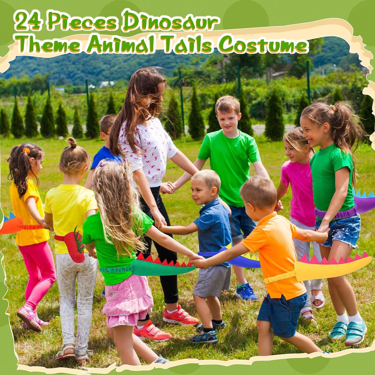 Libima 24 Pcs Dinosaur Costume Dinosaur Tail Set Dragon Dinosaur Theme Party Animal Tails Costume for Girls Boys Adults Halloween Party Dress Up Favors Costume Accessories Performance Props