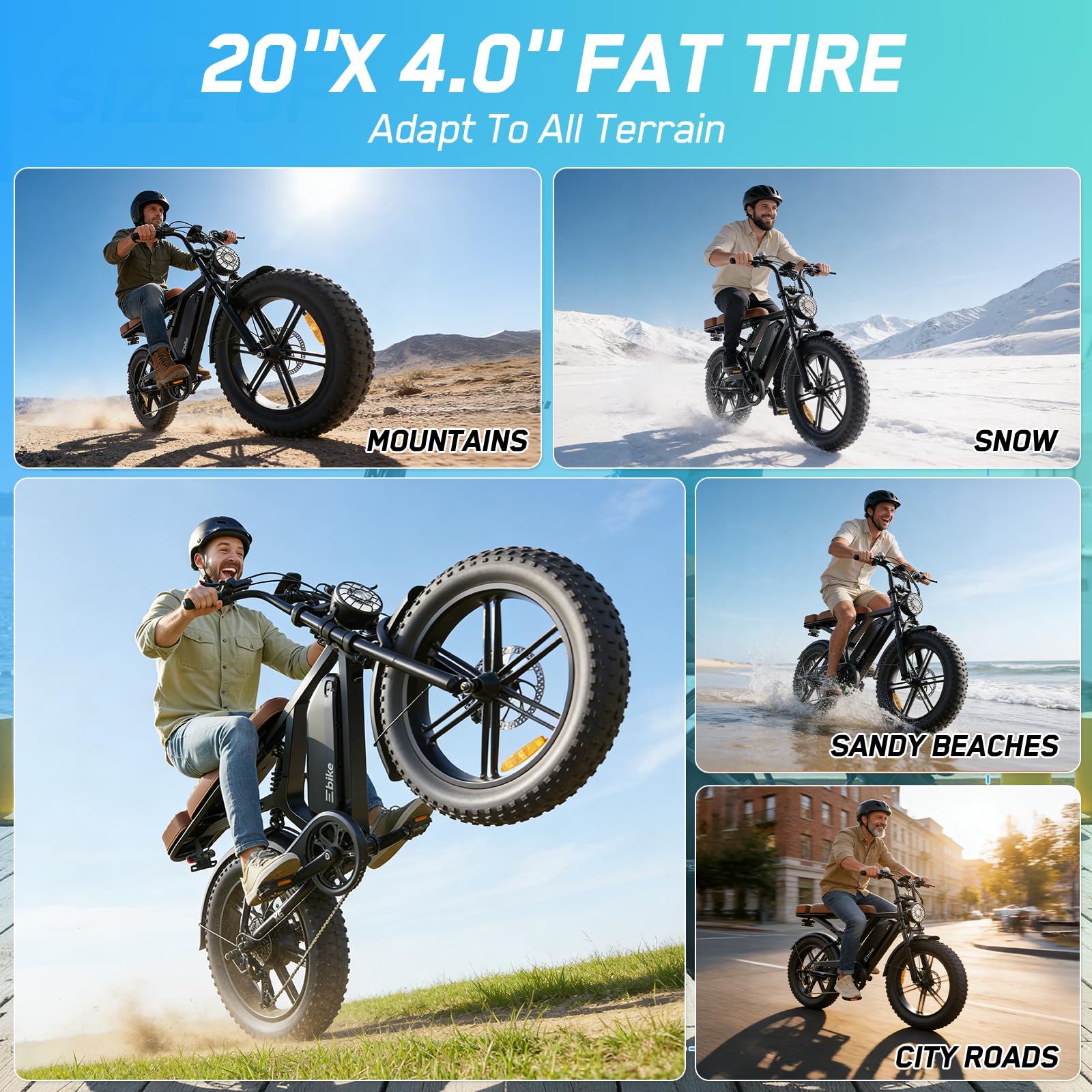 TST Bicicleta Eléctrica Adultos 20" Ruedas Gordas, Motor 250W Batería 48V 15AH Extraíble, 25km/h 60km Maxi Autonomía E-Bike, 7 Velocidades Asiento Trasero Suspensión Pantalla LCD App