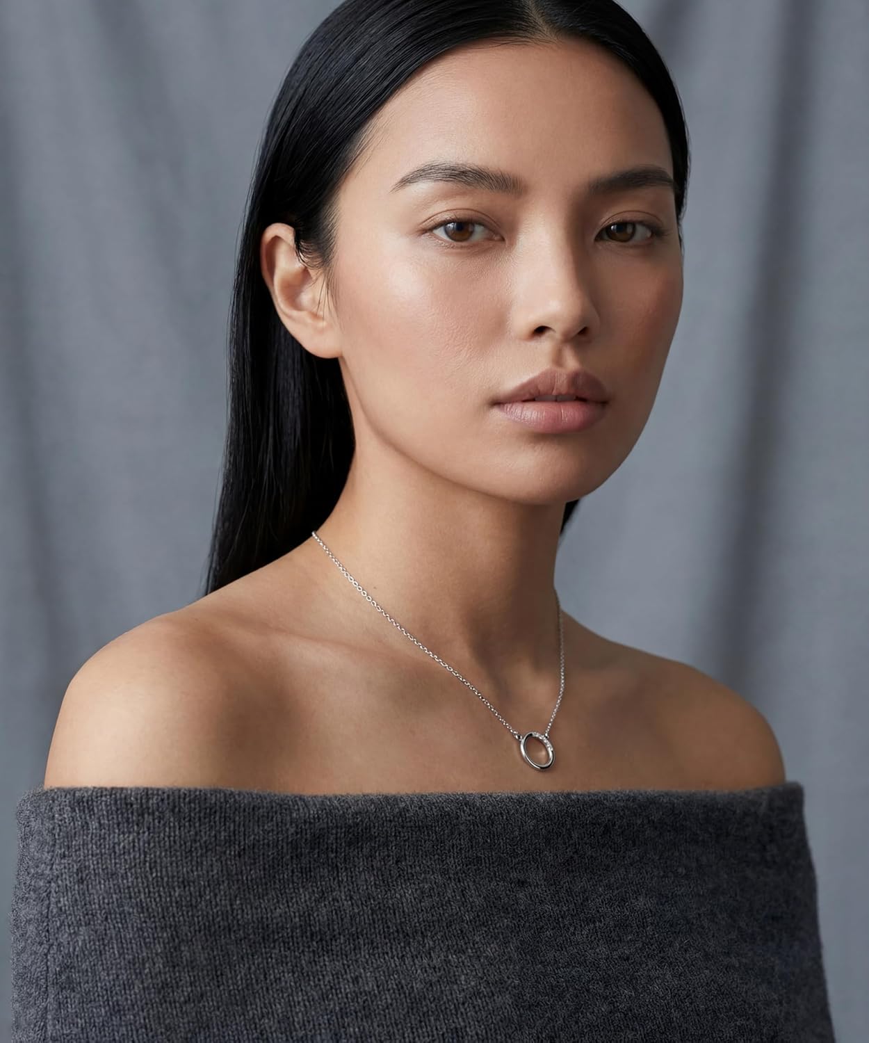 Open Karma Circle 14K White Gold Plated Necklace for Women Dainty Cubic Zirconia Pendant Fashion Jewelry Gifts for Her - Image 3