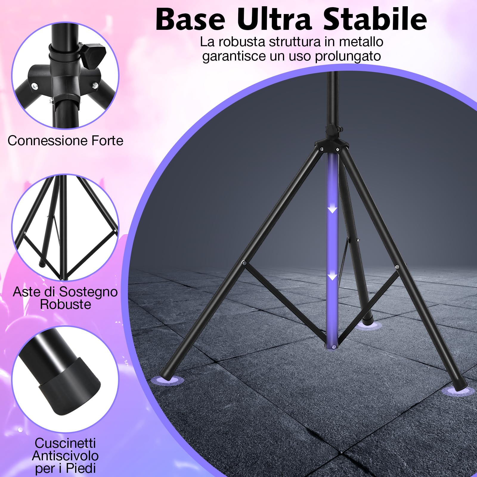 Supporto Luci GYMAX Regolabile - Fino A 16 Luci, Altezza 180-350 Cm, Base A Tre Gambe In Acciaio, Nero - Foto 13