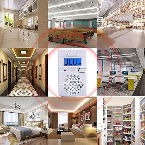 Miniatura 7 de Detector de monóxido de carbono, 4 paquetes, dispositivo detector de alarma de CO con pantalla digital LED para el hogar, viajes, funciona con pilas
