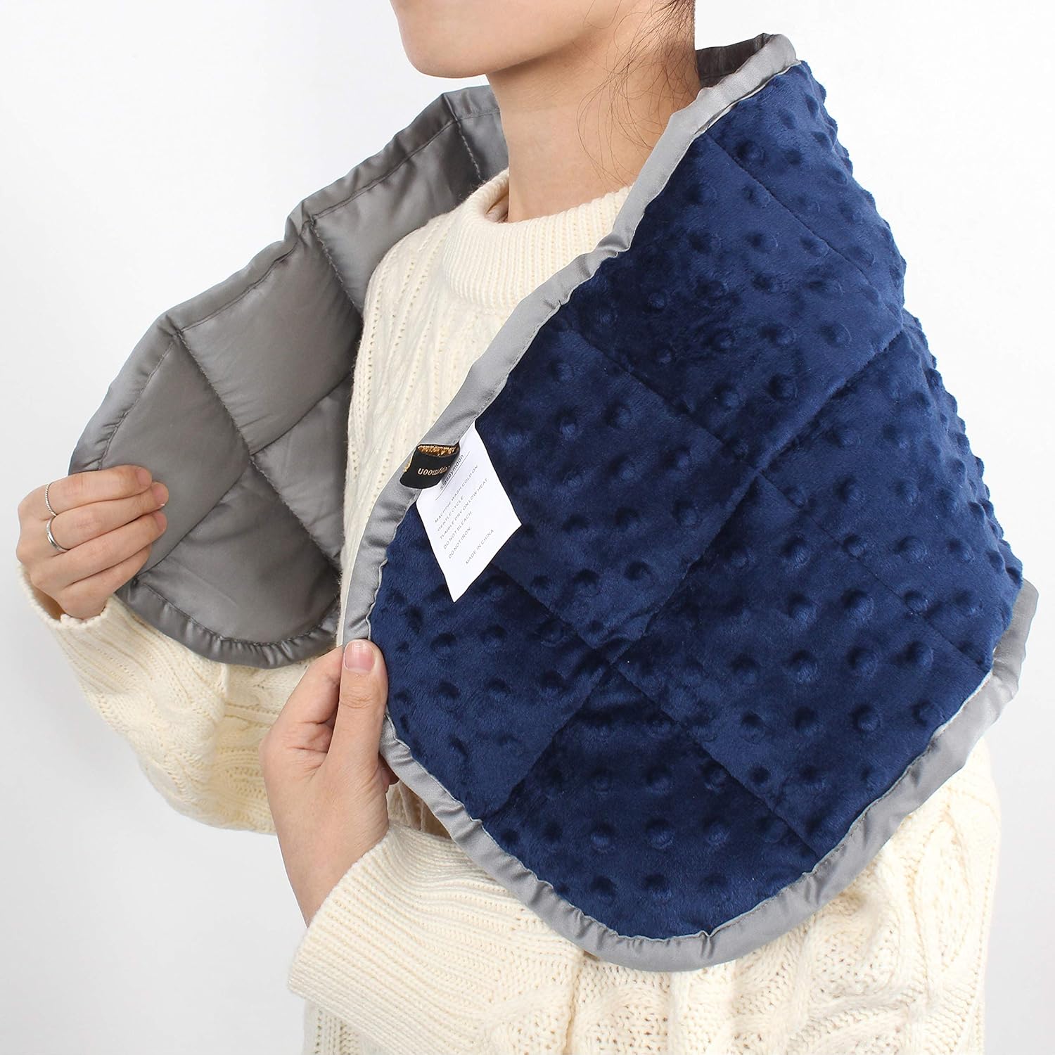 Sleepymoon Weighted Shoulder Neck Wrap Unscented Heavy Small Pad 3lbs with Glass Beads Double Side Soft Minky and Cool Viscose Made from Bamboo Navy Blue