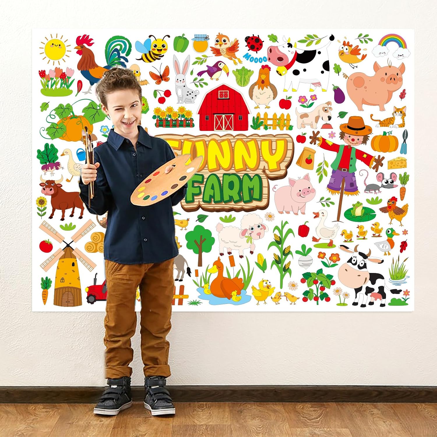 MoShining Farm Animals Giant Coloring Poster for Kids Crafts Activity Wall Doodle Art Coloring Paper Banner for Home School Classroom Party Supplies Favors Gifts Goodie Bags Decor image 2