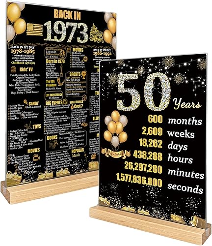 ArtAubrey Regalo de cumpleaños número 51 para mujeres y hombres, suministros de fiesta de 1973 de doble cara, tema del año 1973, cartel acrílico