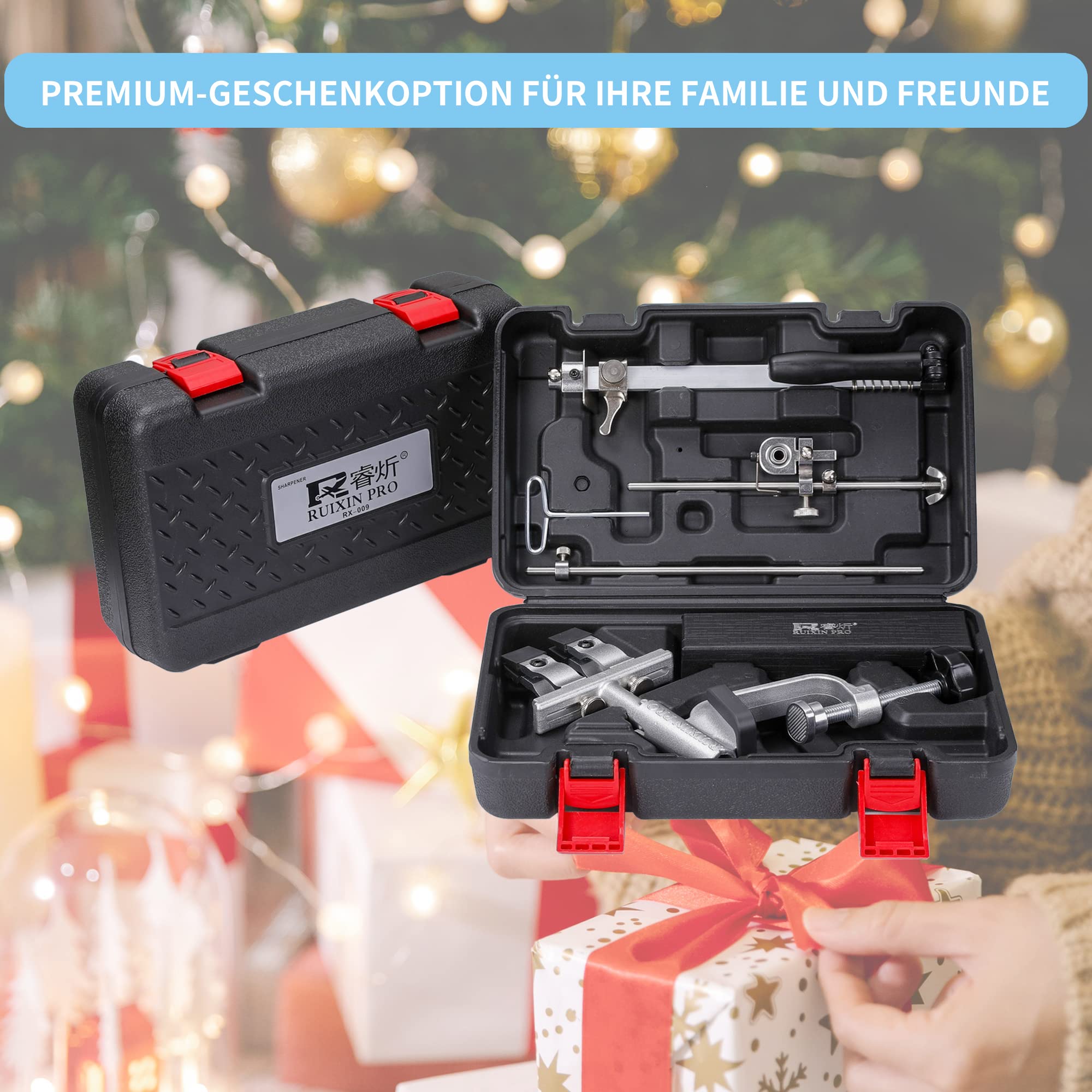 CWOVRS Messerschärfer Profi RX-009, Profi Messerschärfsystem mit 360° Flip | Festwinkel Messerschärfer mit Präzisionsschieber, Küchenmesserschärf Set für Kochmesser, Jagdmesser, 9 Schleifstein-Set