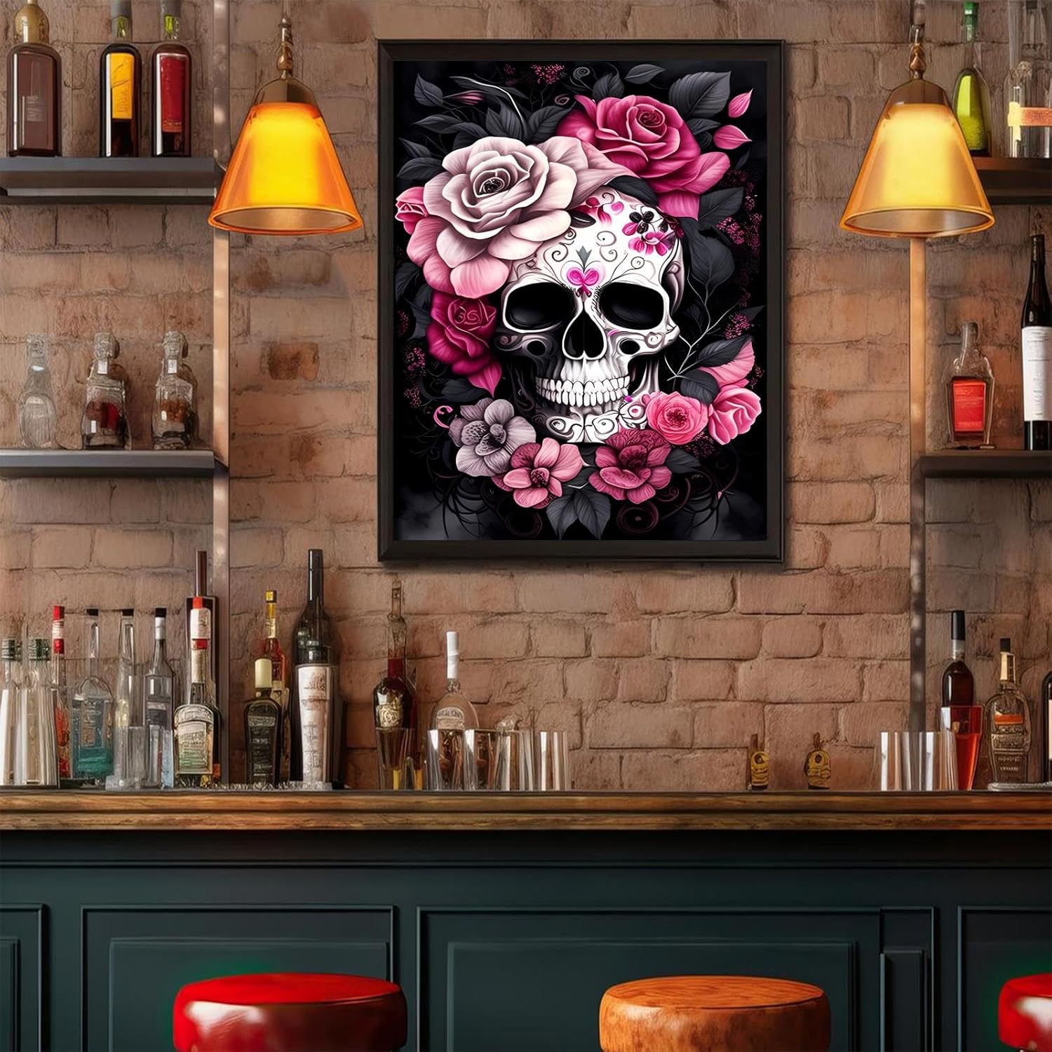 Gabbana Flower Skull Diamond Art Painting Kits for Adults - Round Full Drill Diamond Dots Paintings for Beginners, 5D DIY Skeleton Diamond Painting Gem Art Painting Kits 16x24 Inch