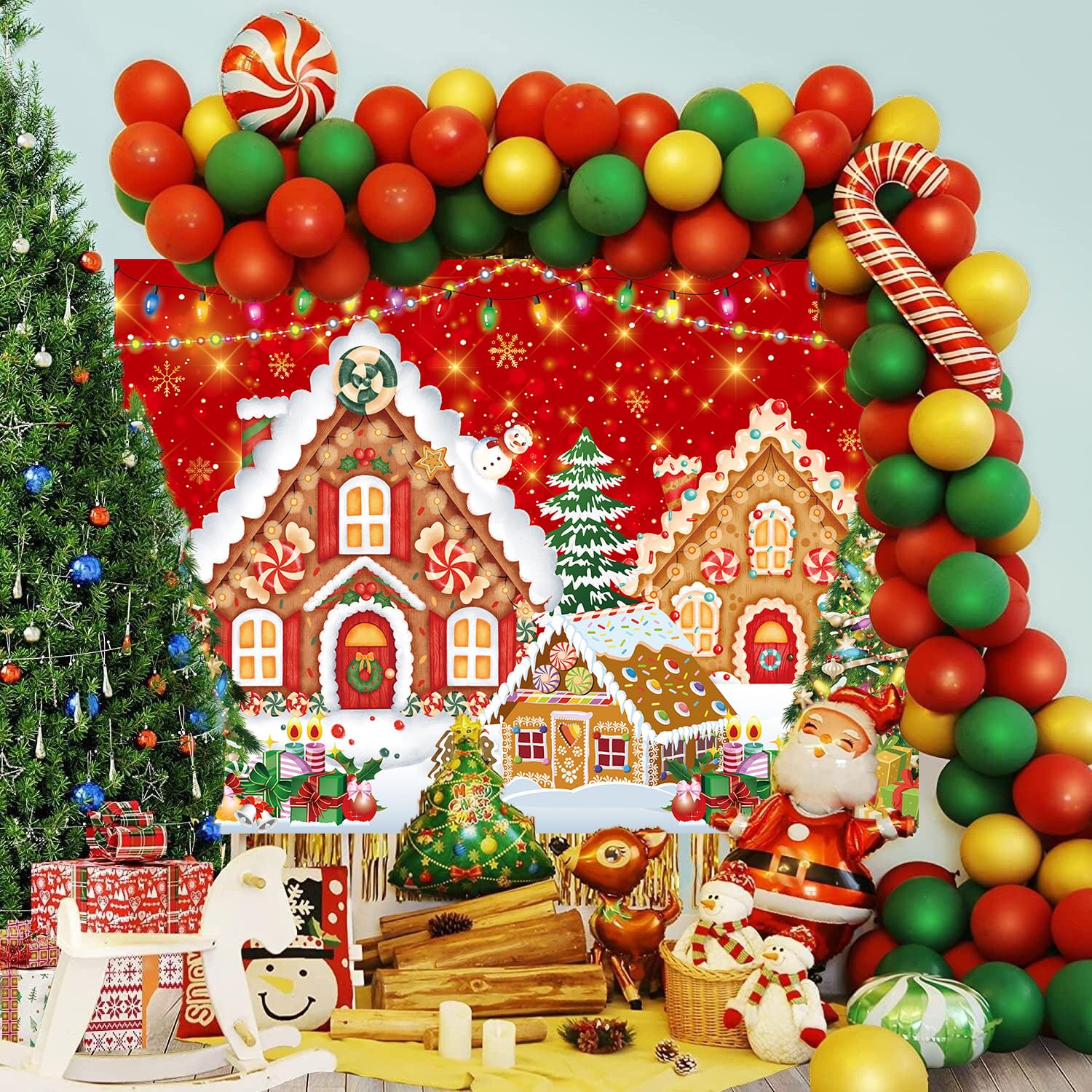 Snapklik.com : Christmas Gingerbread House Backdrop 8x6FT Red Merry ...