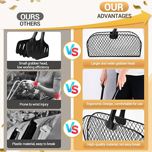 Miniatura 3 de CAROD Rastrillo de hojas con mango largo, rastrillos ligeros de hojas de metal, recolector de hojas para jardinería, recogedor de hojas y césped,