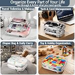 YQBRAO Clear Hard Shell Organizer Set, 3-Pack, Gray | Large, medium & small rigid PET organizers for office, travel, electronics and everyday organization