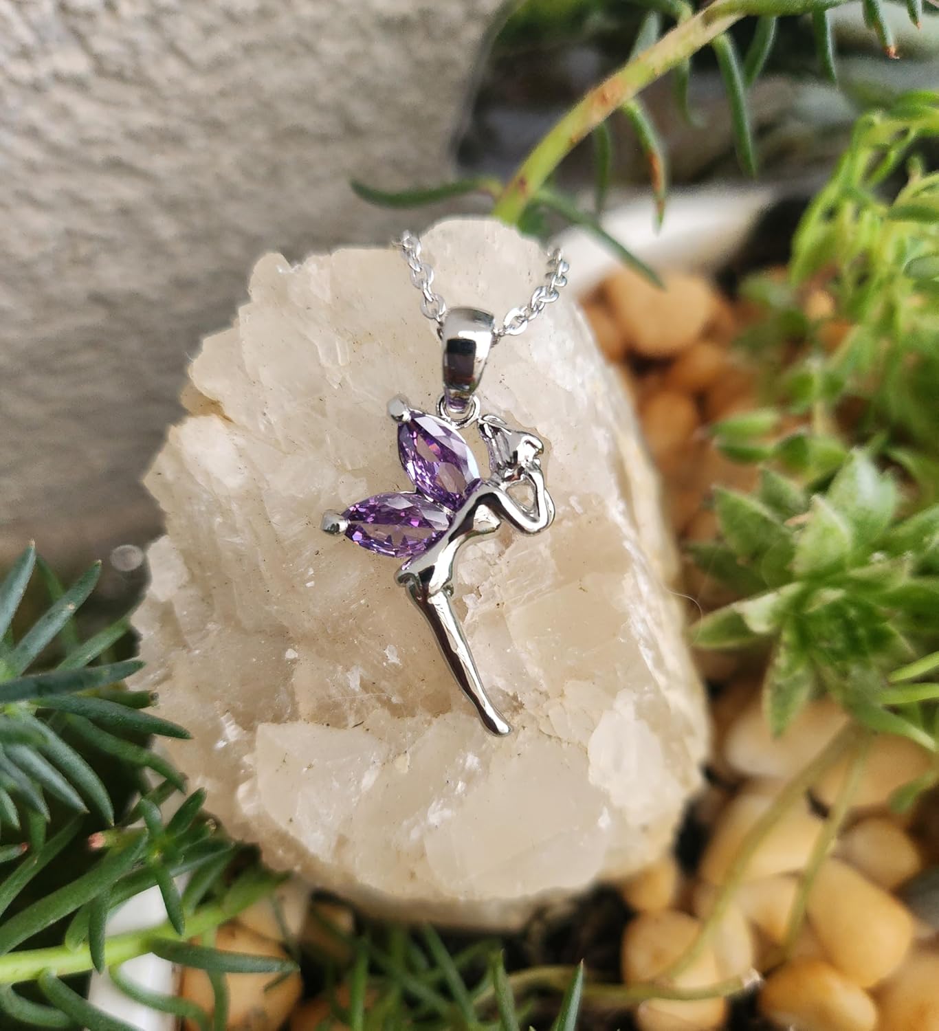 Crystalline Azuria Fairy Tinkerbell Pendant Necklace with Zirconia Crystals 18K White Gold Plated 18 inches for Women - Image 2