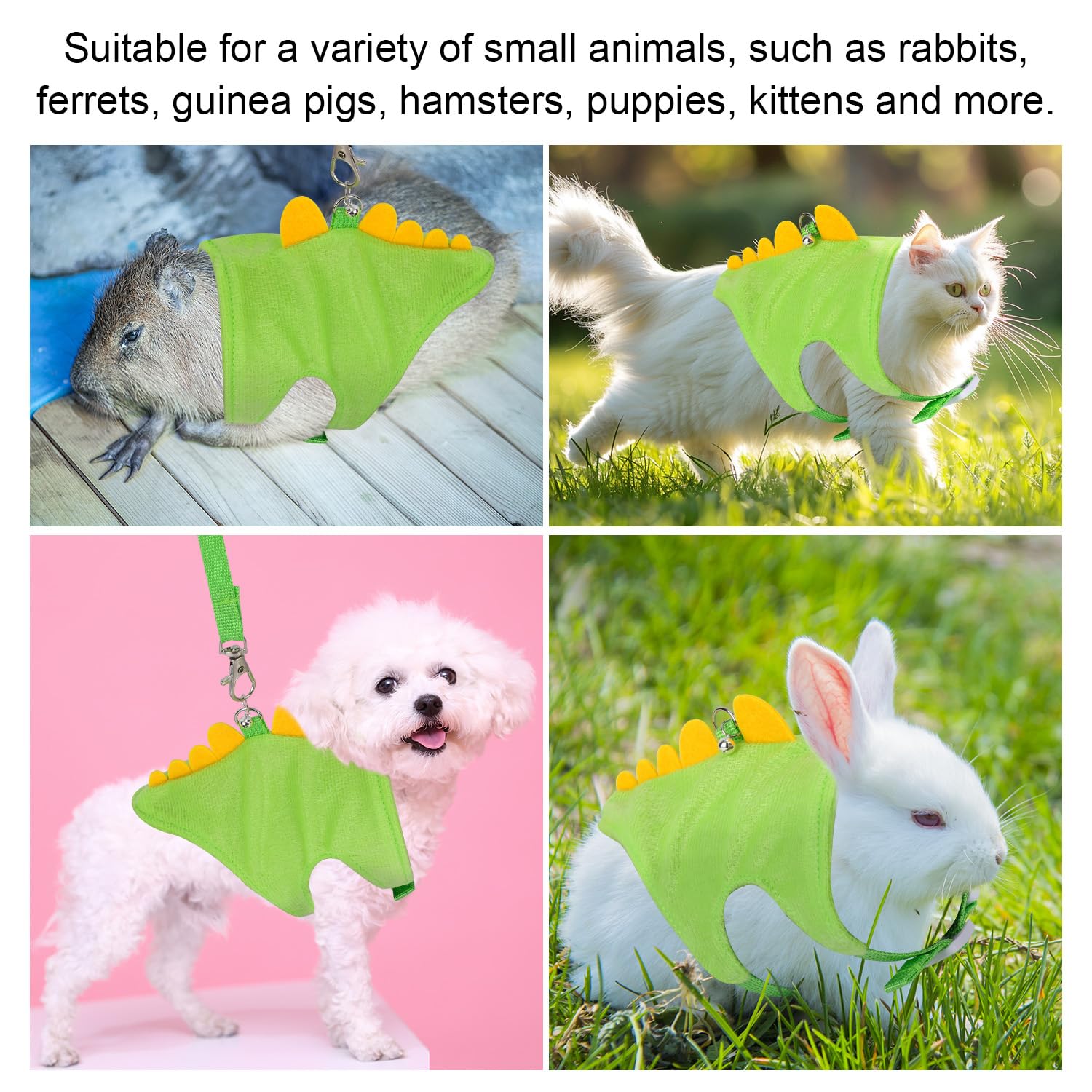 Ensemble Harnais et Laisse pour Furet, Gilet en Forme de Dinosaure Petits Animaux Accessoires de Promenade en Plein Air pour Furet Lapin Hamster Chaton Chiot Petits Animaux