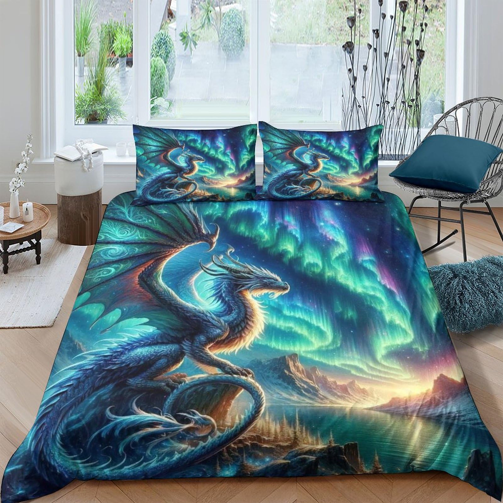 TNFHSOFT Flying Dragon 3D Printed Duvet Cover Set Movement Bedding Set Microfiber Quilt Cover Double（200x200cm） with Zipper Closure And 2 Pillowcases 50x75cm