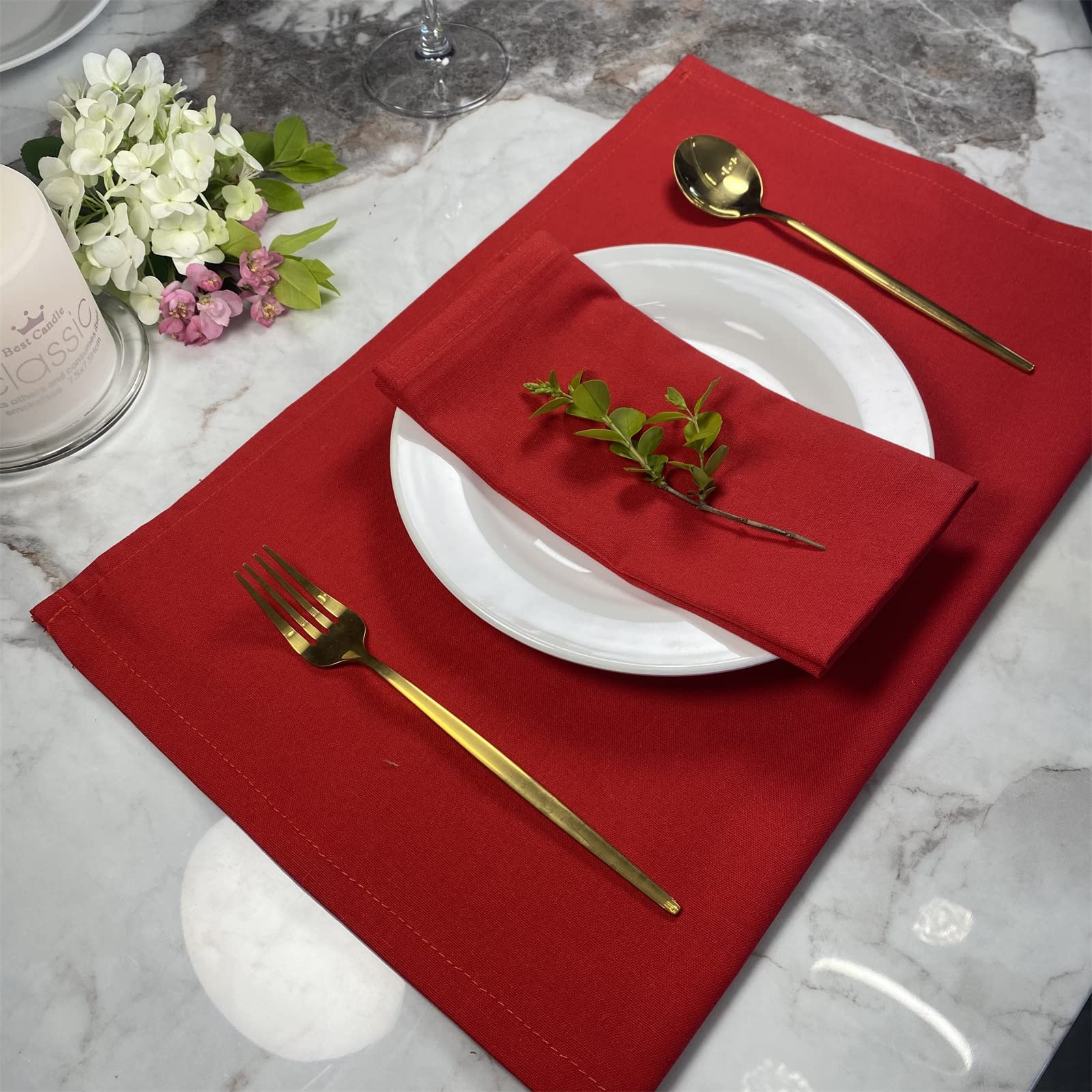 Stoffservietten Leinenservietten,4/6 / 8er Set 100% Baumwolle und Leinen Servietten Stoff, Stoffservietten Leinen 40 x 40 cm Kitchen Stoffservietten Dekoration (Rot,8er Set)