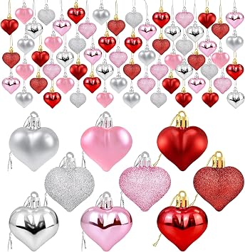 72Pcs Valentines Heart Shaped Ornaments- Valentines Heart Decorations