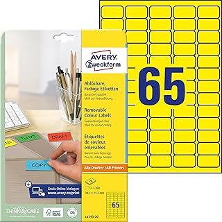Avery Dennison - Etiquetas (38,1 x 21,2 mm, despegables, aptas para impresión láser, de tina o fotocopiadora), color amarillo