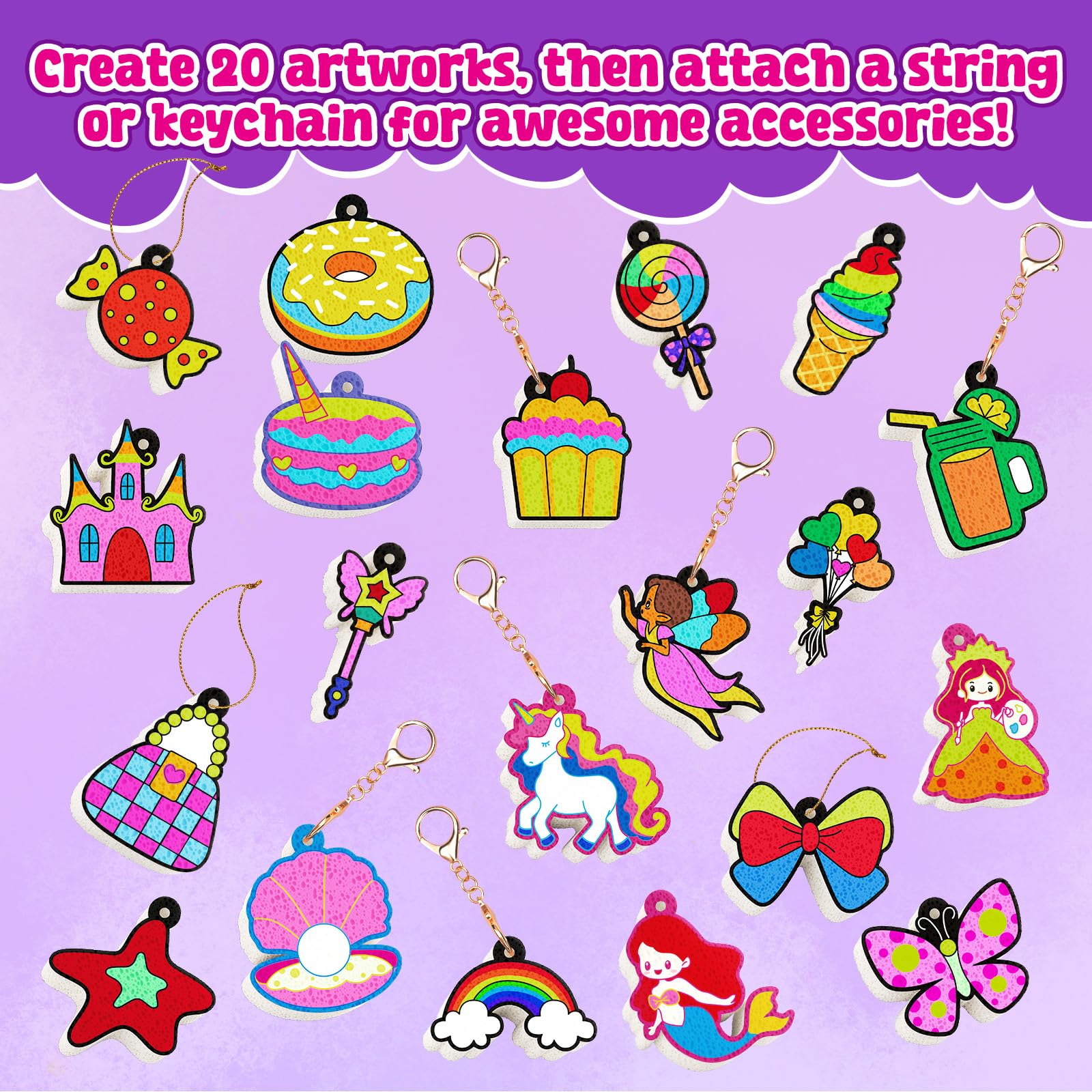 JoyCat Kit de Loisirs Créatifs, Kit de Peinture à Texture Magique Princesses & Licornes, Peinture et Bricolage Sans Salissures, Activité Manuelle Cadeau Fille Garçons 4 5 6 7 8 9 10 Ans