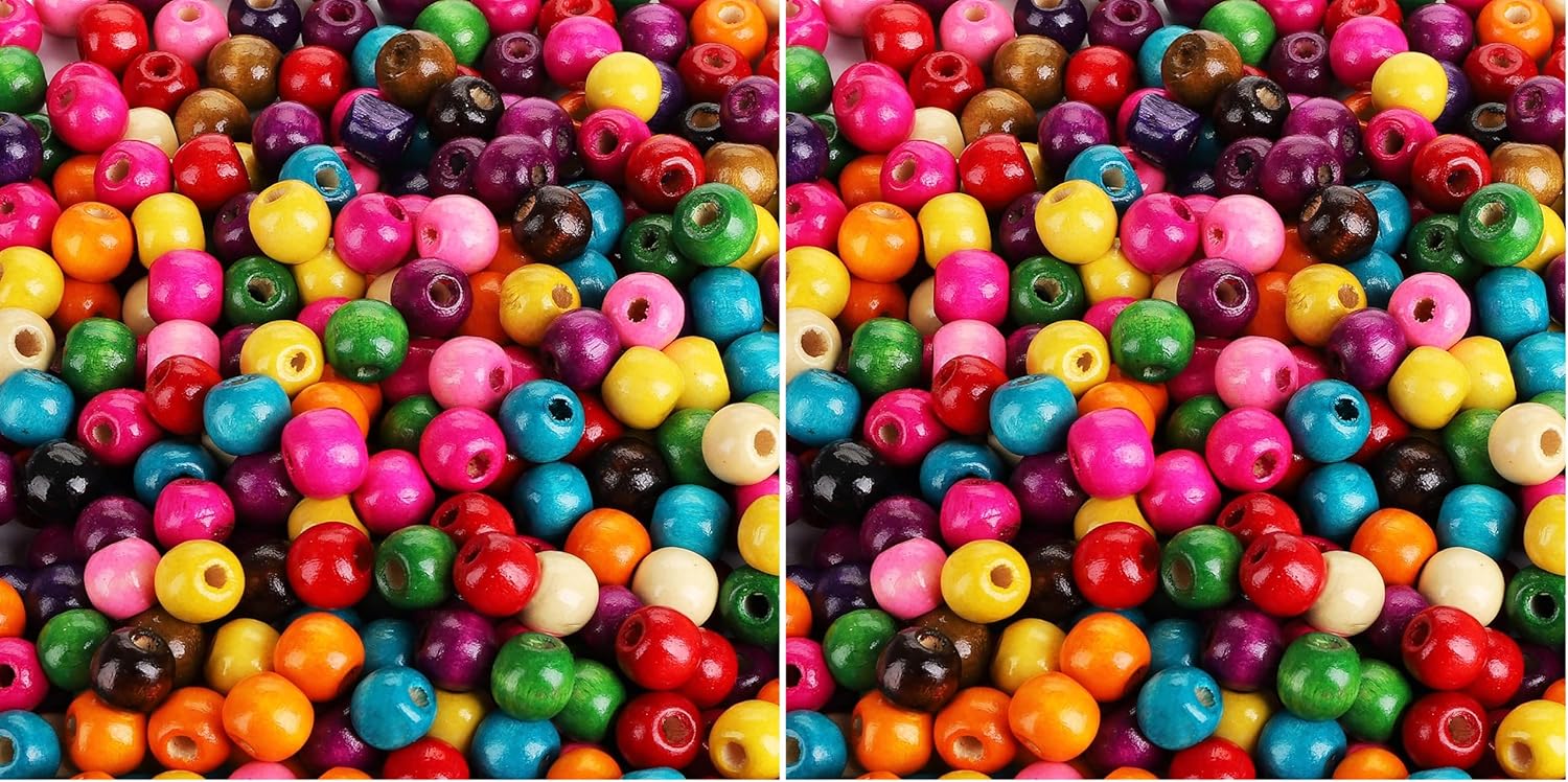 Cedilis 2000 Pcs Colored Wood Beads for Craft,12mm Round Paint Wooden Spacer Beads with Assorted Color, Large Hole, Great for Jewelry Bracelets Necklace Earring Making DIY Project (Pack of 2)