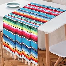 Fowecelt 4Pcs Mexican Table Runners 14 x 84 Inch Blue Rainbow Colors Boho Striped Fringe Cotton Serape Table Runner Mexican Theme Party Decoration for Fiesta Party Cinco de Mayo Wedding Party
