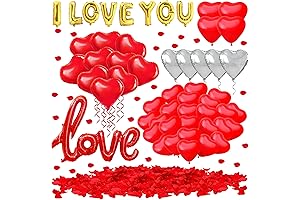 Valentines Day Party Decor Kit - Love Balloons, Heart Balloons, Rose Petals, Love Foil Balloons