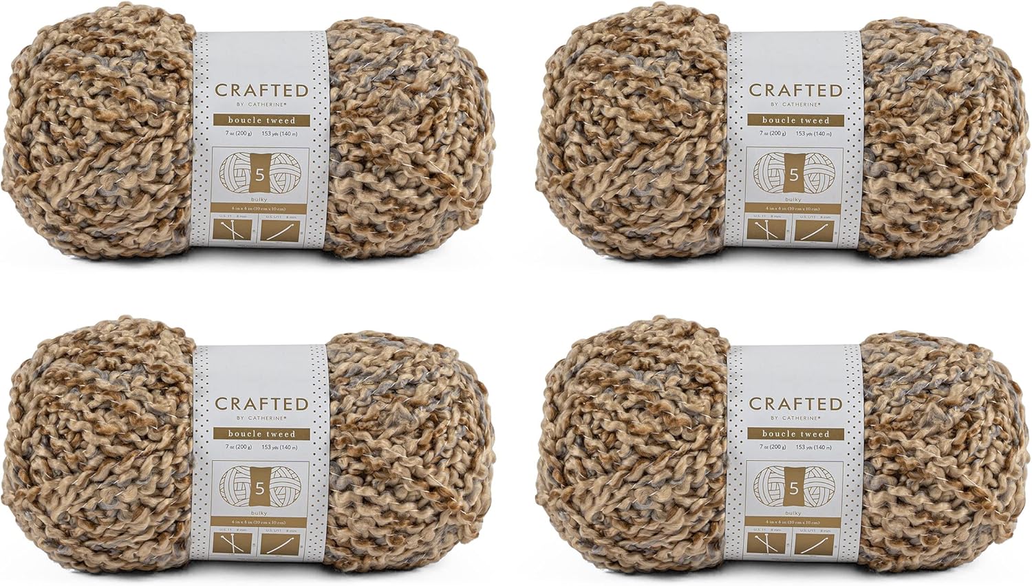 Crafted By Catherine Boucle Tweed Yarn - 4 Pack, Natural, Gauge 5 Bulky