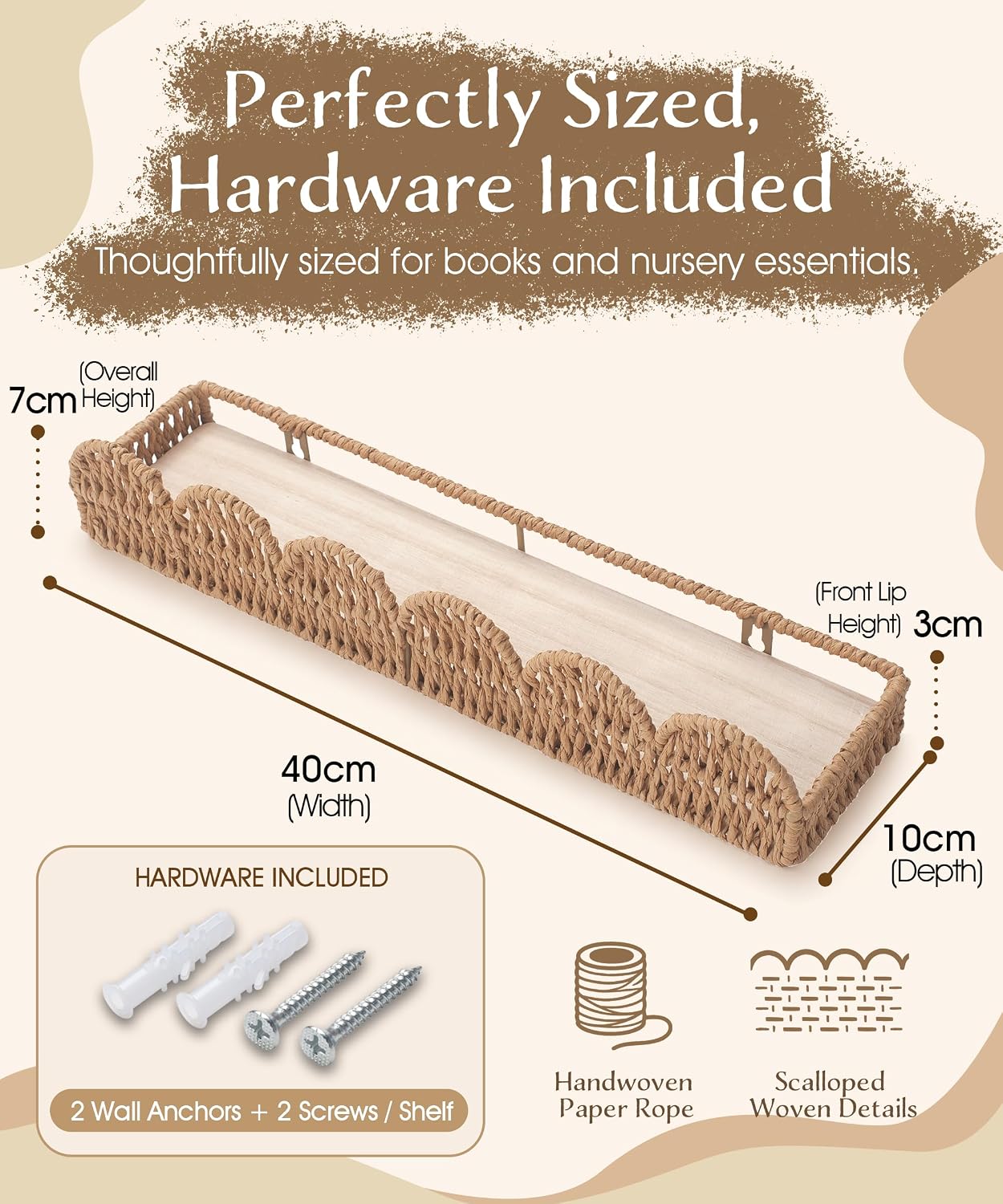 Scalloped Floating Shelves for Nursery, Woven, Desert, Set of 2