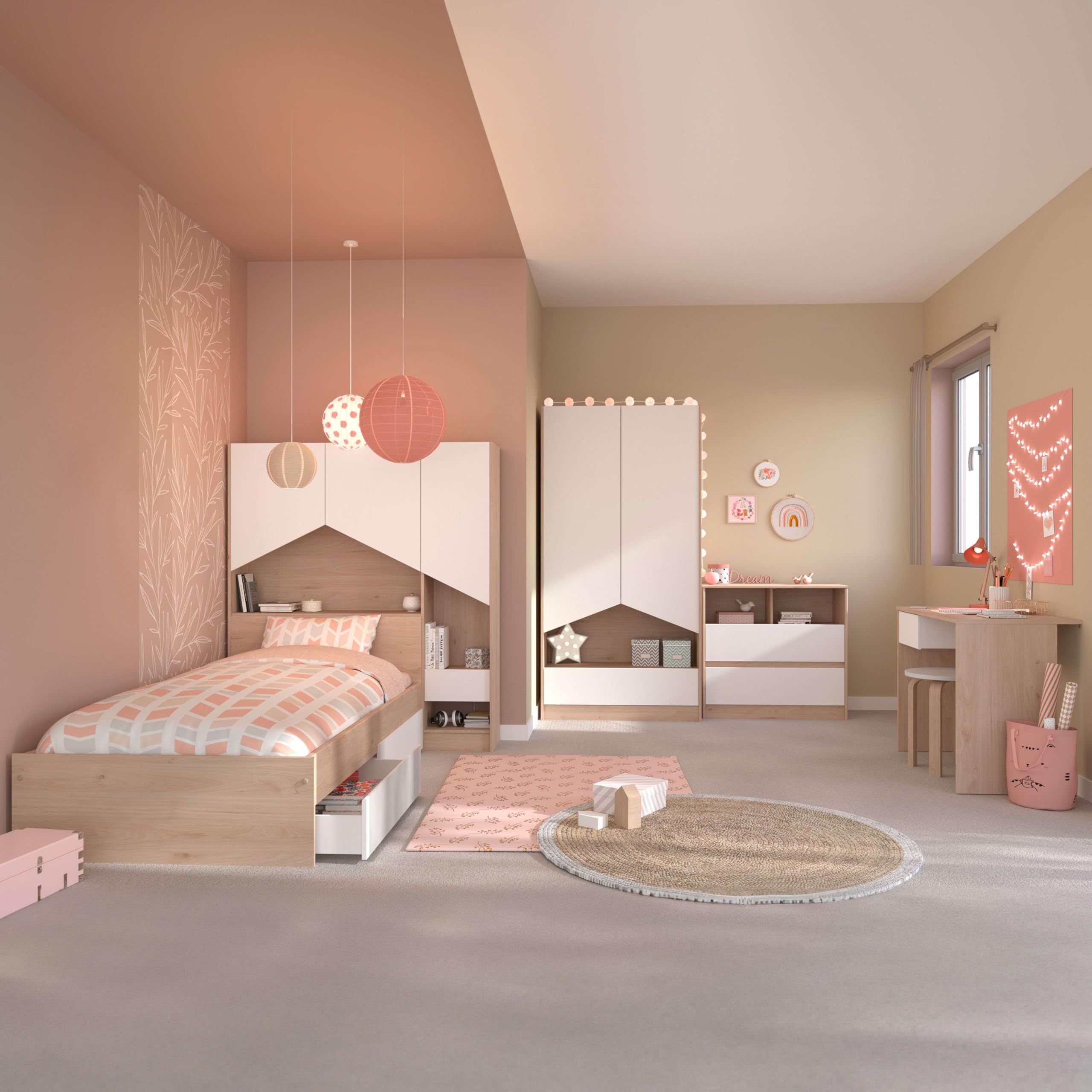 Miroytengo Pack Muebles Child Dormitorio Juvenil Completo en Color Roble Jackson y Blanco Mate
