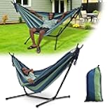 Hammock with Stand for Outside,600lb Weight Capacity 3-in-1 Adjustable Height Portable Hammock for Outdoor&Indoor Camping Backyard Bedroom(Hammock, Stand & Carry Bag)