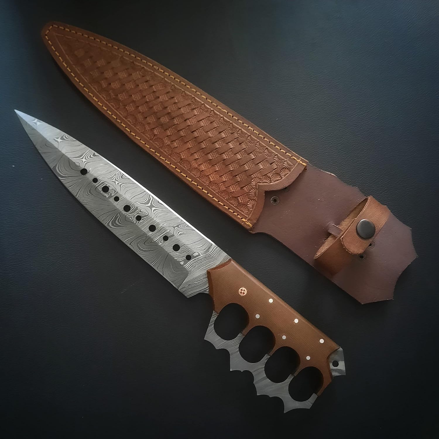 custom handmade Damascus steel bowie hunting knife, fixed blade knife, personalized gift knife, customized knife, big knife, mans knife,outdoor knife with leather sheath