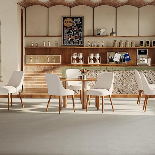 Miniatura 8 de Juego de 4 sillas de comedor tapizadas con patas de madera, sillas de cocina acolchadas con respaldo alto para comedor, restaurante y cafetería,