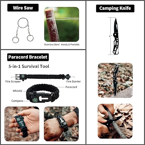 Miniatura 4 de RHINO RESCUE Pequeño kit de primeros auxilios con herramientas de supervivencia, bolsa de cuidado de emergencia para coche, camping, mochilero,
