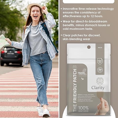Miniatura 5 de The Friendly Patch - Parches de hongo Clarity con hongo melena de león, Reishi, Cordyceps y Ashwagandha, energía nootrópica, memoria, enfoque para