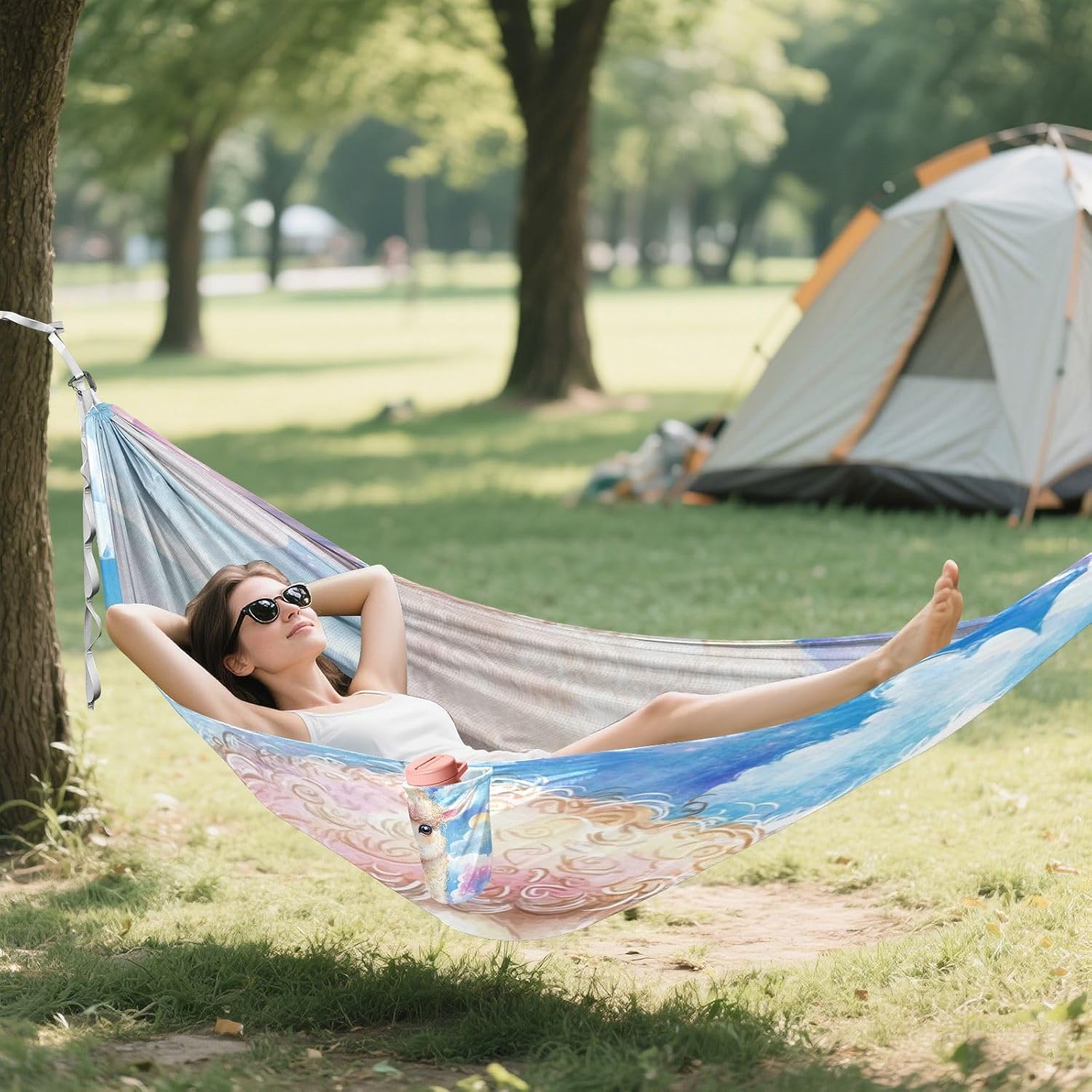 ALAZA Llama Cute Alpaca Watercolor Camping Hammocks Single or 2 Person 500 lbs Portable Parachute Travel Hammock w/Tree Straps for Hiking Backpacking Indoor Outdoor