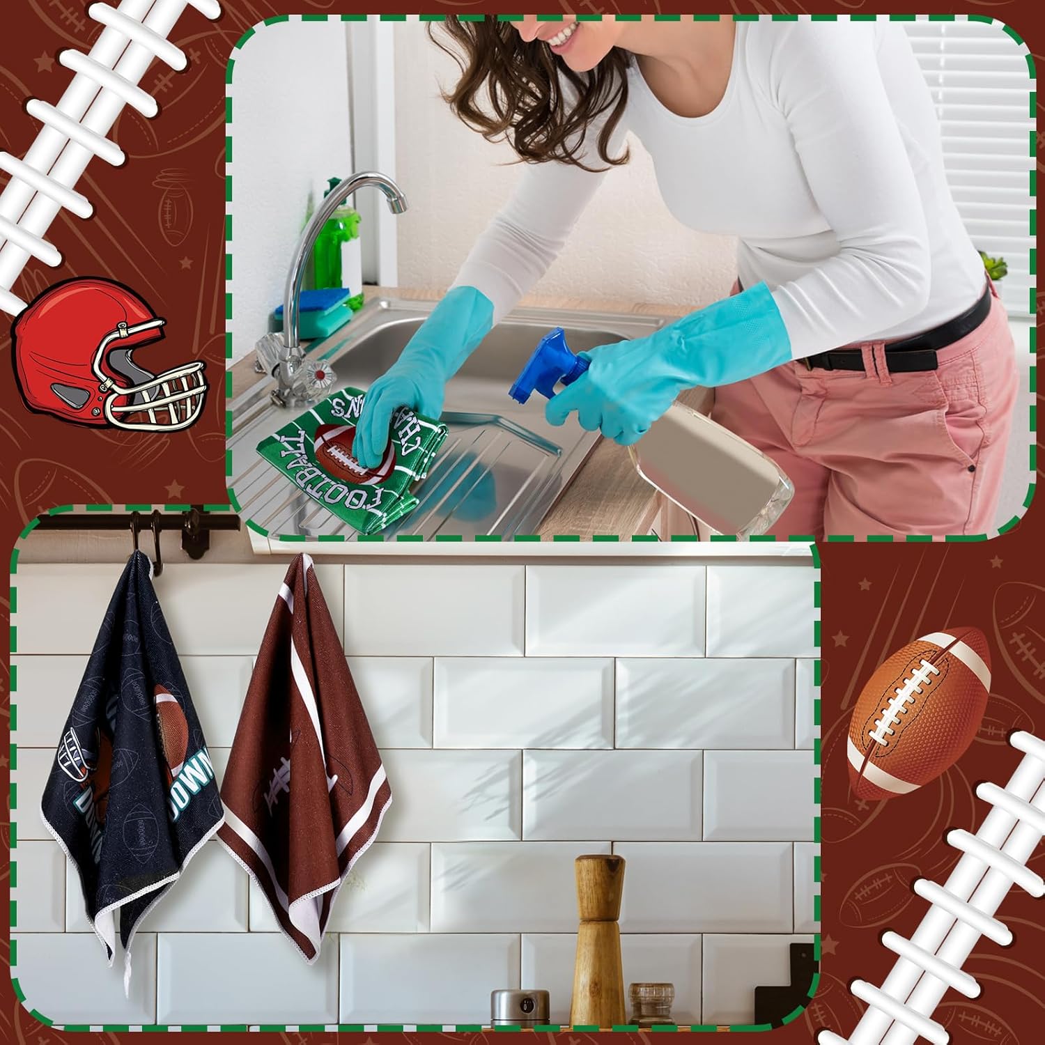 Preboun 4 Pcs Football Kitchen Decorative Towels Football Hand Dish Towels Microfiber Kitchen Towels Absorbent Tea Towel Sport Hand Drying Cloth Towel for Cooking - Image 6