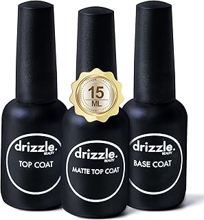 Drizzle Beauty Gel Top Coat and Base Coat 15ml 3 Pcs Set, No Wipe Gel Nail Polish Shine Top Coat and Matte Top Coat Long L...