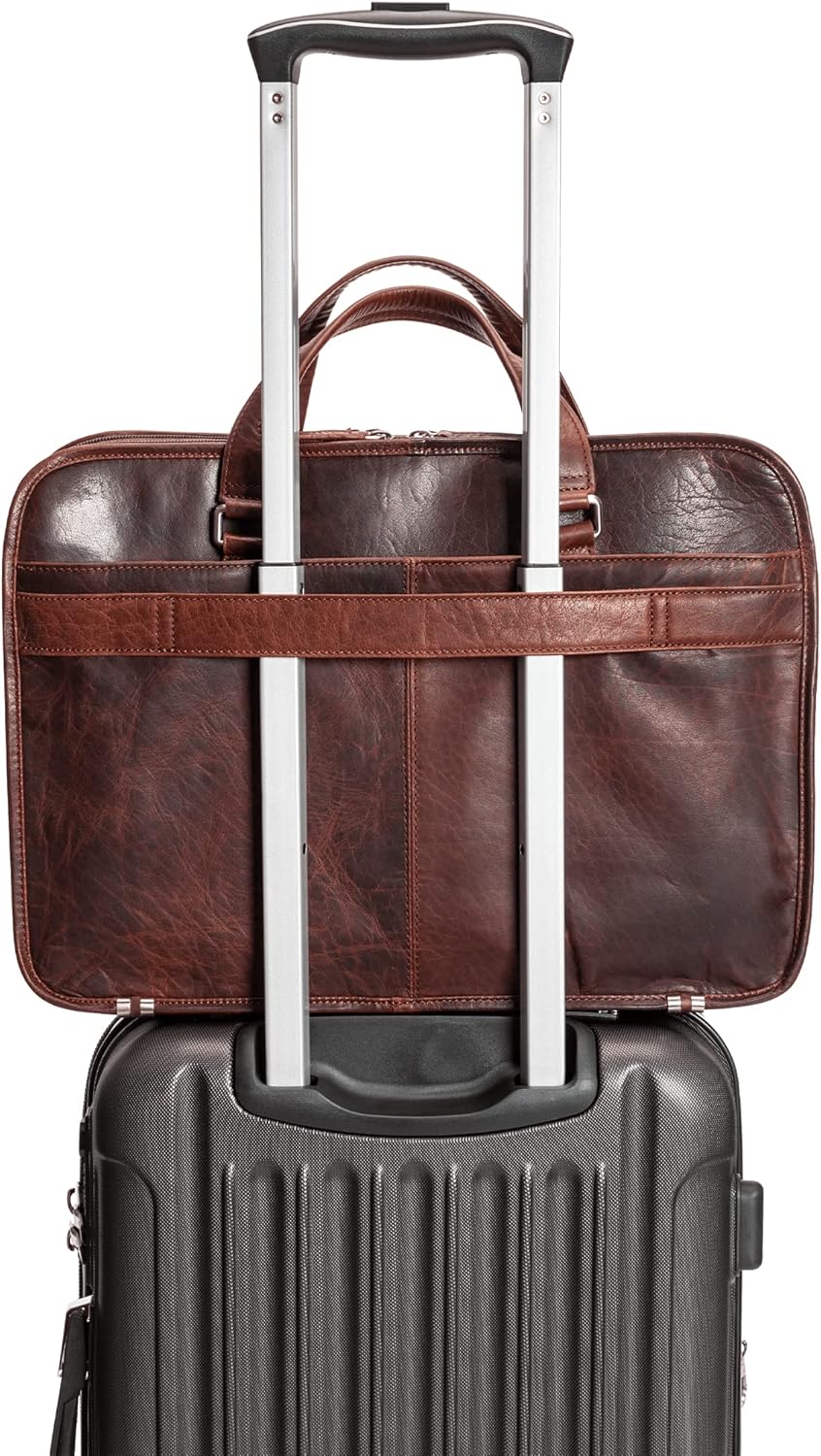 Mancini Buffalo Triple Compartment Briefcase for 15.6” Laptop/Tablet, Brown