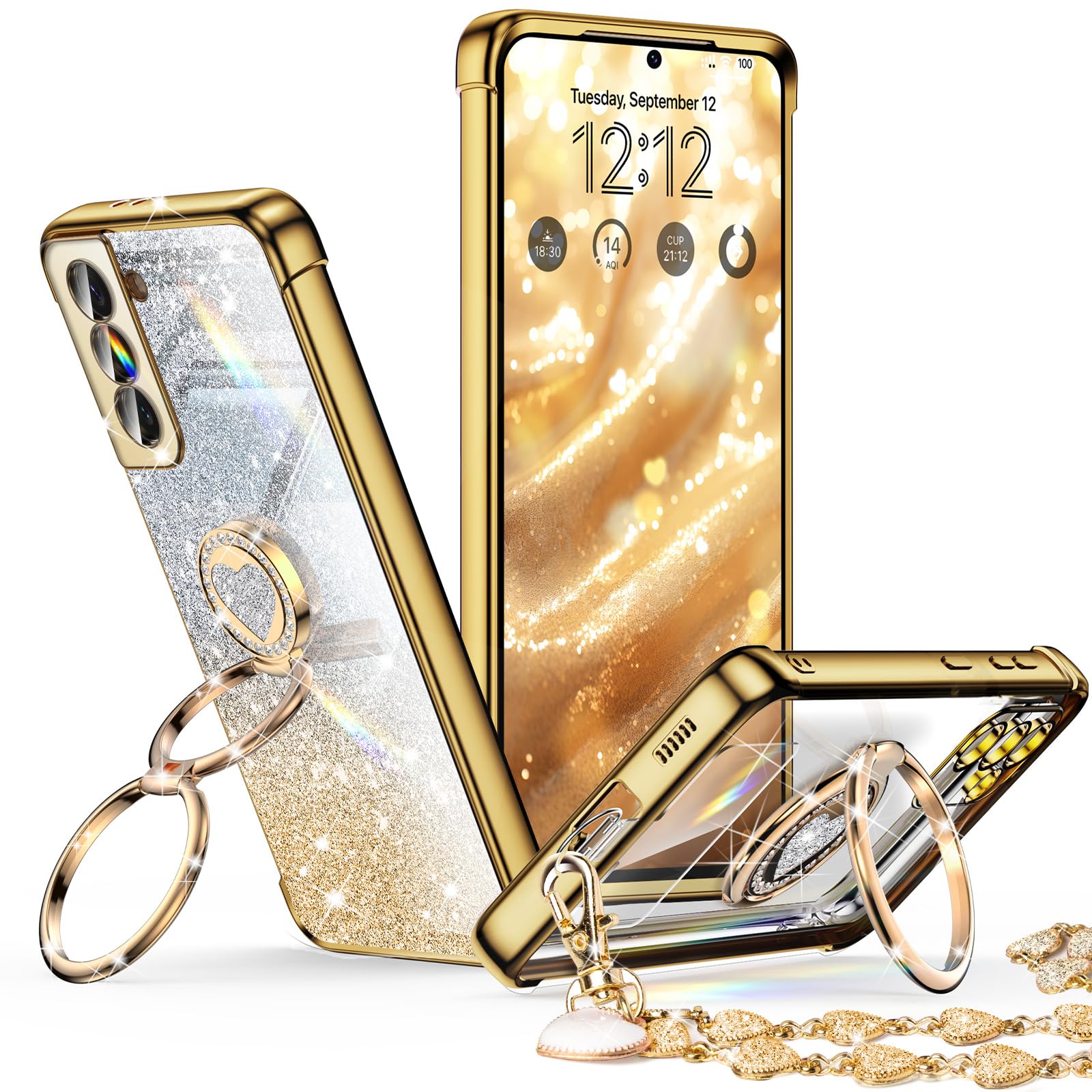 Coque Galaxy S21 avec double anneau dorée et support antichoc - 7