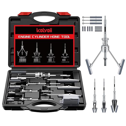 Kolvoii Cylinder Hone Tool Set with Tool Box, Adjustable Engine Cylinder Honing Tool for Sizes 3/4" to 7" Cylinders, 1-1/8", 3" and 4" Diameters with Extra 11 Piece Replacement Honing Stones 220 Grit