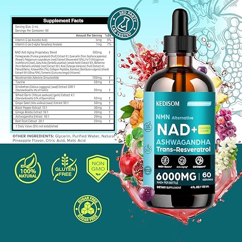 Miniatura 7 de NAD - Gotas de suplemento – 30000 mg NAD+ gotas líquidas para mujeres y hombres con resveratrol, extracto de pimienta negra – Apoya la salud