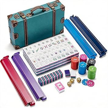 Purple Acrylic American Mahjong Set Lightweight Handheld Rummy Style Tile Game for Adults & Family, Includes 4 Tile Holders, Dice, Chips, Travel Case with Leather Trim Hardware, 106 Tiles