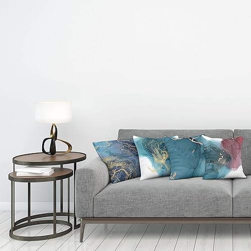 Miniatura 2 de Ambesonne Paquete de 4 fundas de cojín con estampado de mármol, estilo moderno, manchas y manchas nebulosas con efecto sombrío, aspecto de acuarela,