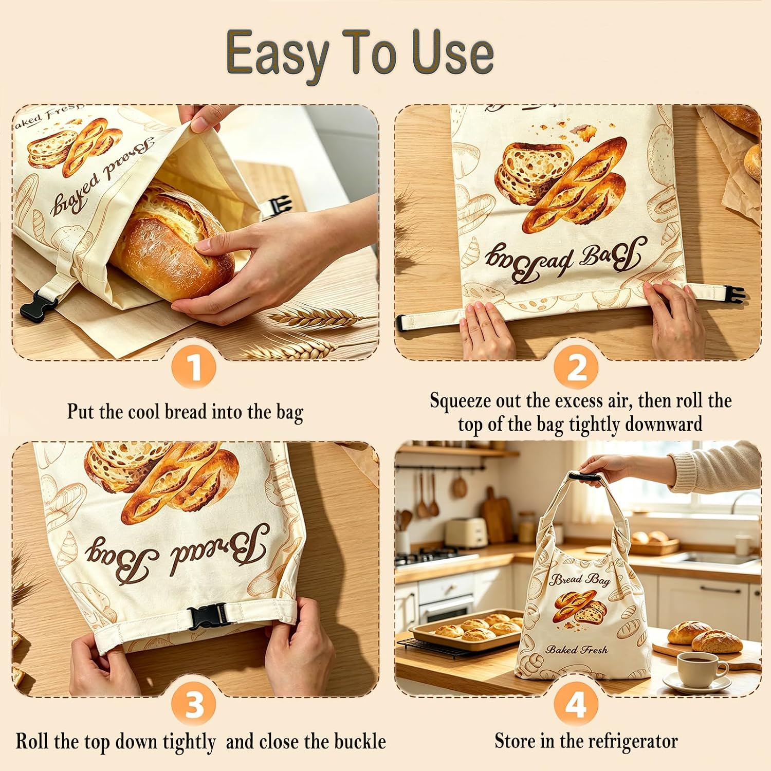 Beeswax Bread Bags for Homemade Sourdough, Reusable Bread Storage Bags image 2