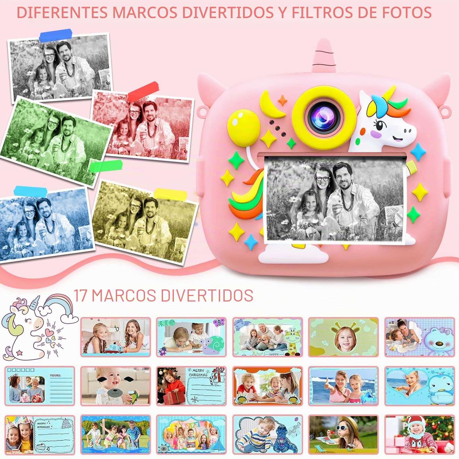 NXPZ Camara Fotos Infantil Instantanea, 2,4 Pulgada Cámara Instantánea Niños, 1080P Cámara de Fotos Infantil con Tarjeta de 32 GB y Papel de Impresión, Regalo para Ninos de 3 a 12 Anos