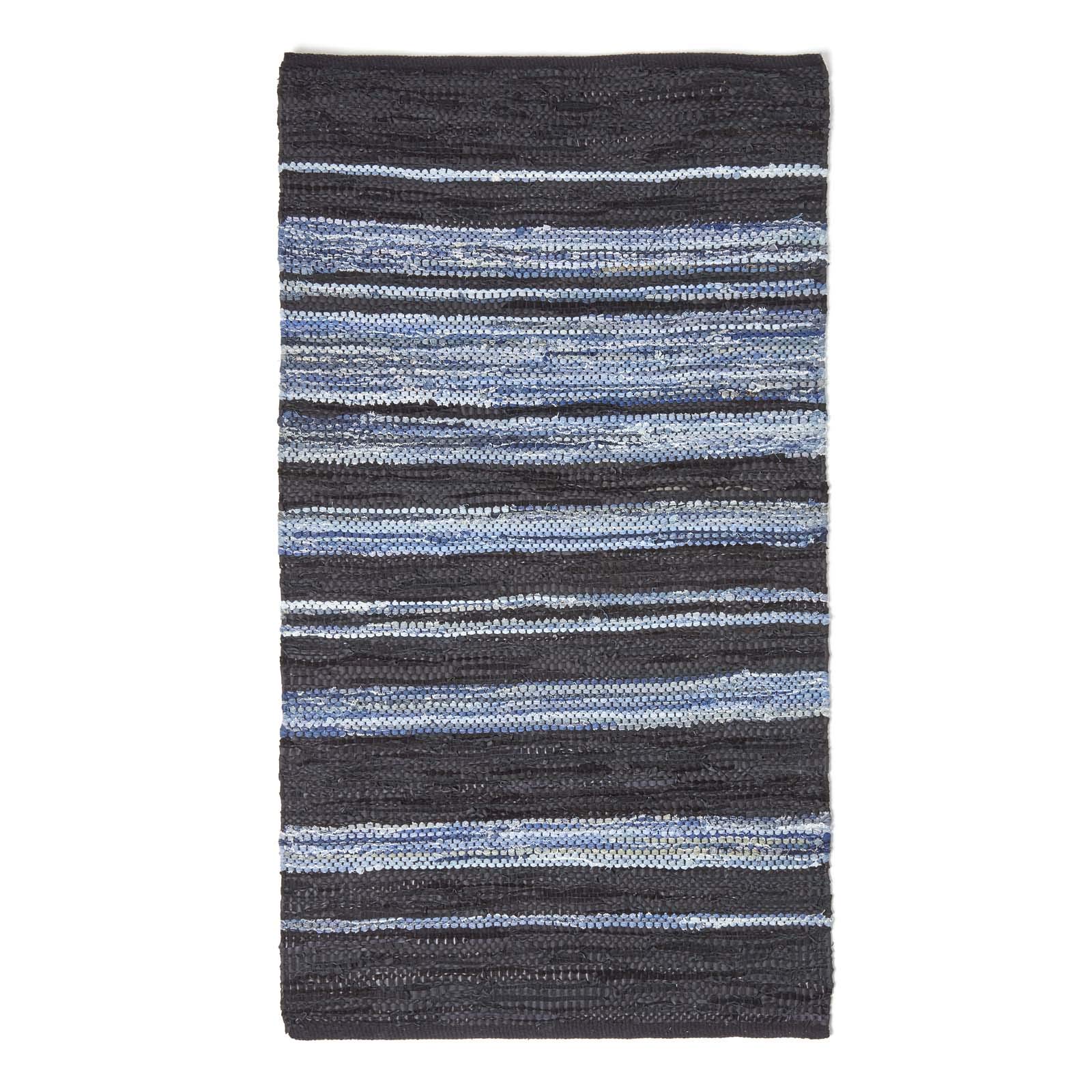 HOMESCAPES - Tapis en Cuir Denim Bleu, Fabrication Artisanale - Texas - 160 x 230 cm