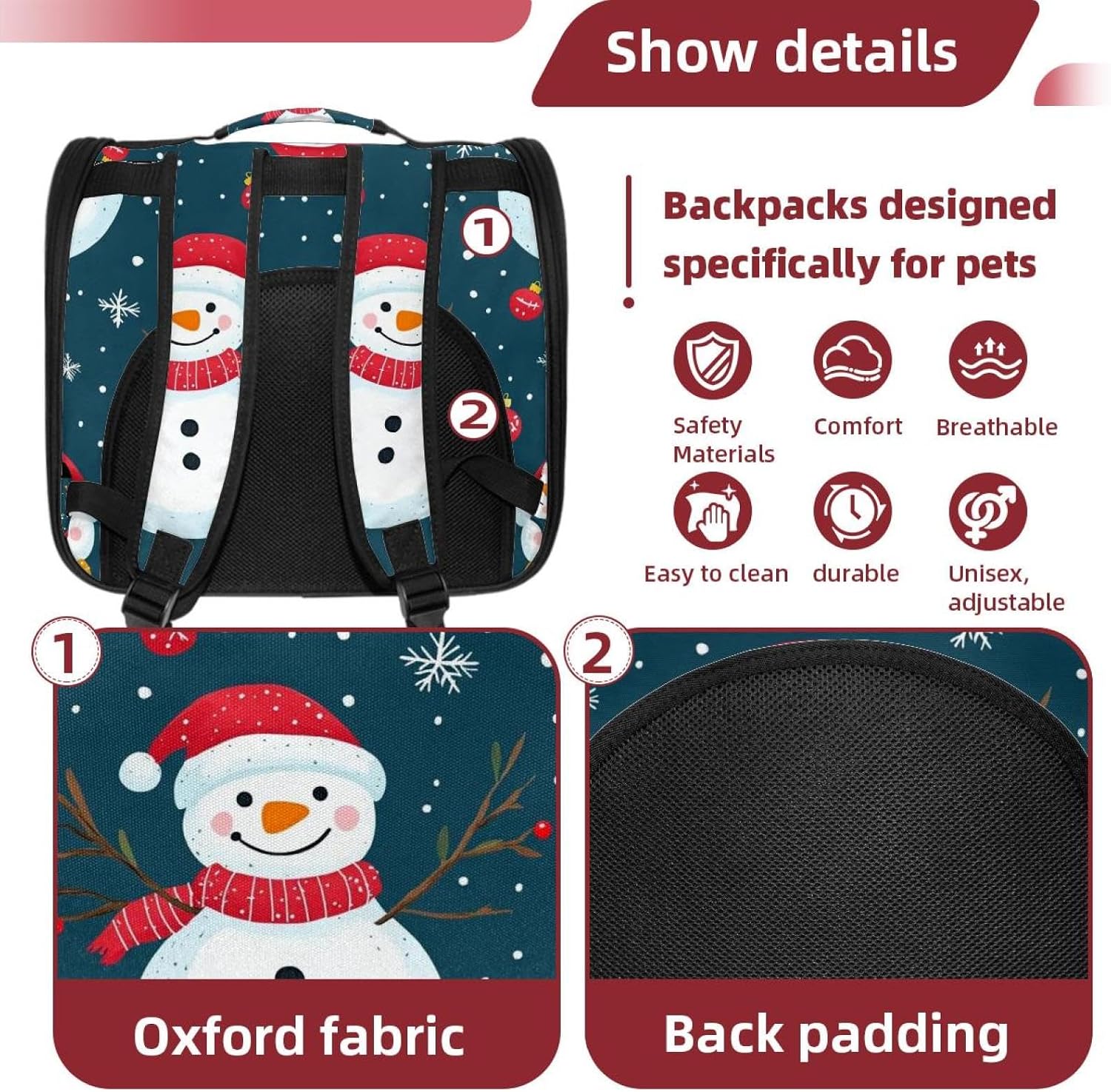 Merry Christmas Snowman Pet Carrier Airline Approved Soft Sided Portable Cozy Travel Pet Bag, Car Seat Safe Carrier for Cats and Dogs