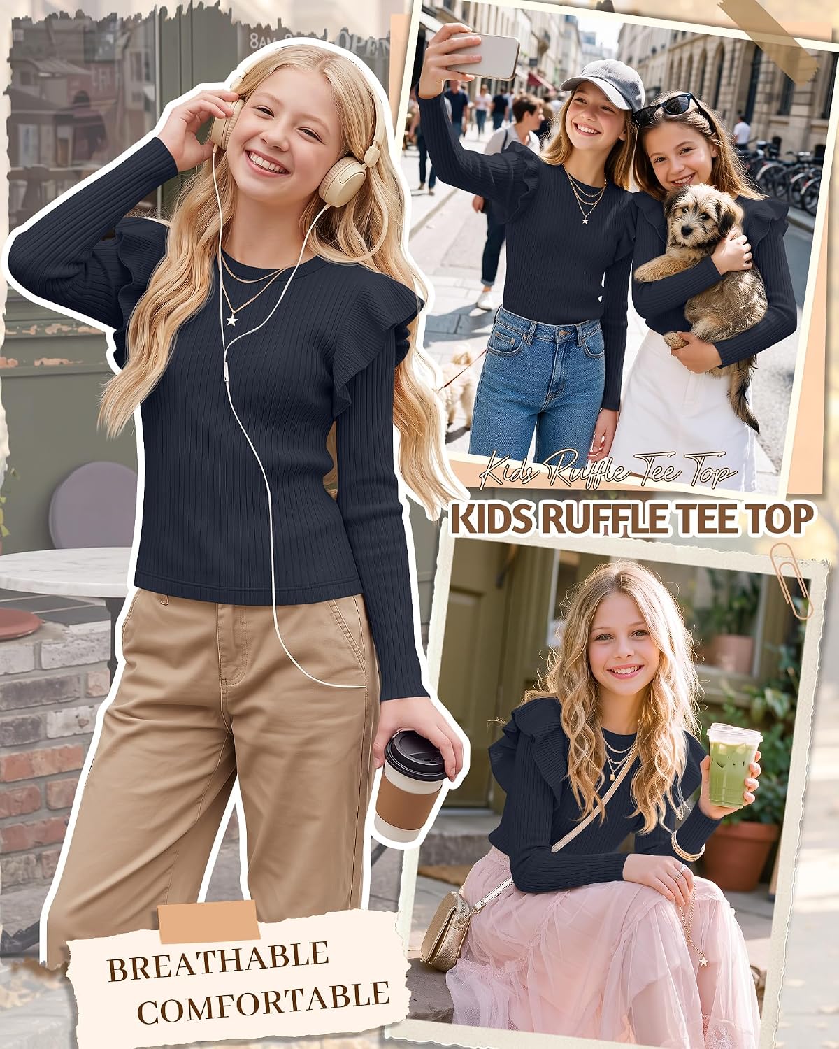 Girls' Cotton Long Sleeve Ruffle Shirts 5-14Y image 2