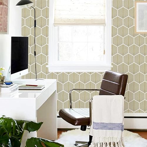 Miniatura 6 de Aniboo Papel tapiz moderno para despegar y pegar, papel adhesivo dorado bohemio para armarios y cajones, geométrico, para baño, autoadhesivo,