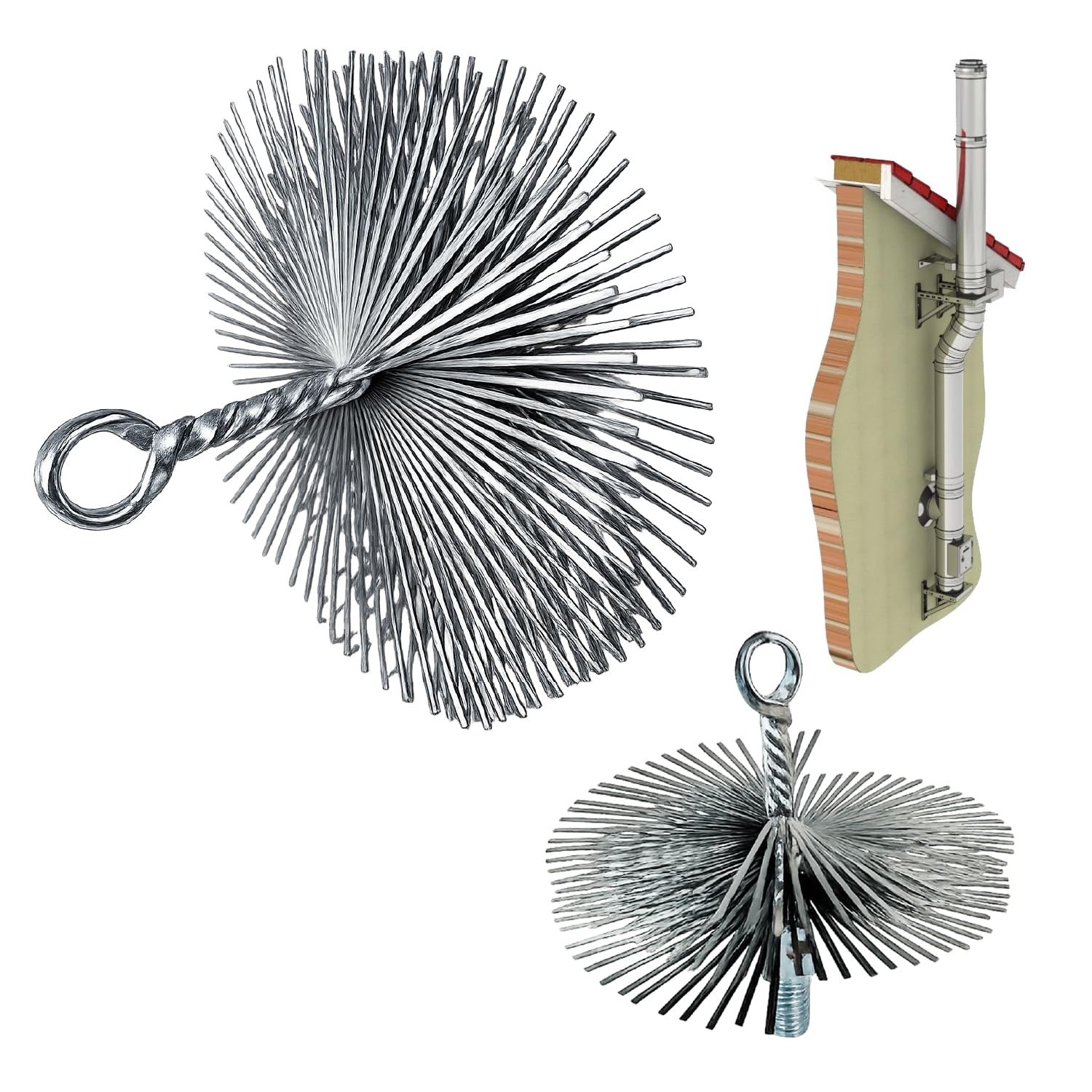 Crisalide® Scovolo per Camini e Stufe in Acciaio Inox – 6 Dimensioni – Kit con 6, 12 o 18 Aste da 100 cm – Spazzola Spazzacamino con Attacco a Vite Universale – Flessibile (12 cm, 18 As)