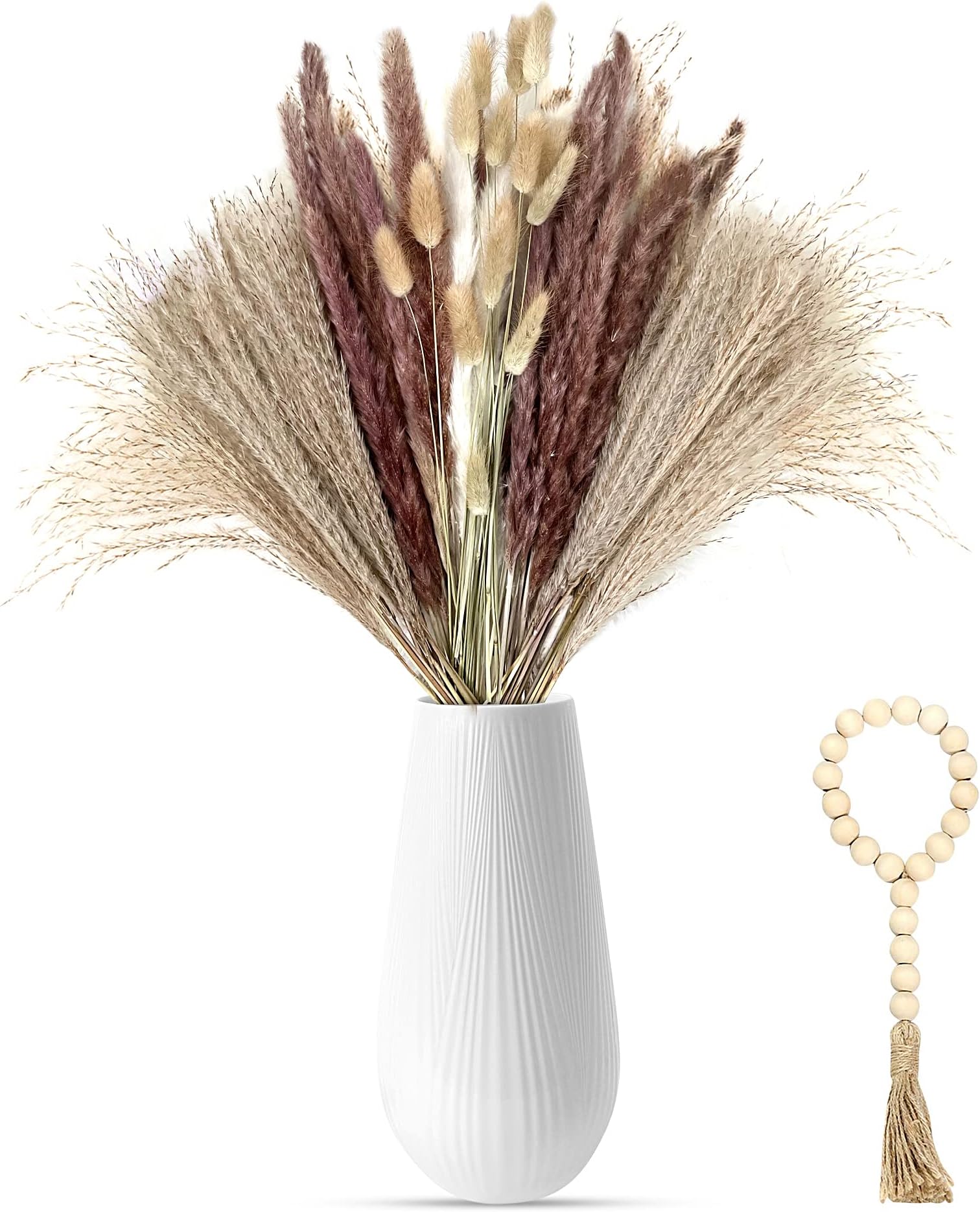 75PCS Natural Dried Pampas Grass with Boho Bead Decor for vase , Dried Florals , Boho Decor , Home Decoration Flowers , Boho Flowers , Floral Boho Decor , Dried Flower Bouquet, Dried Florals