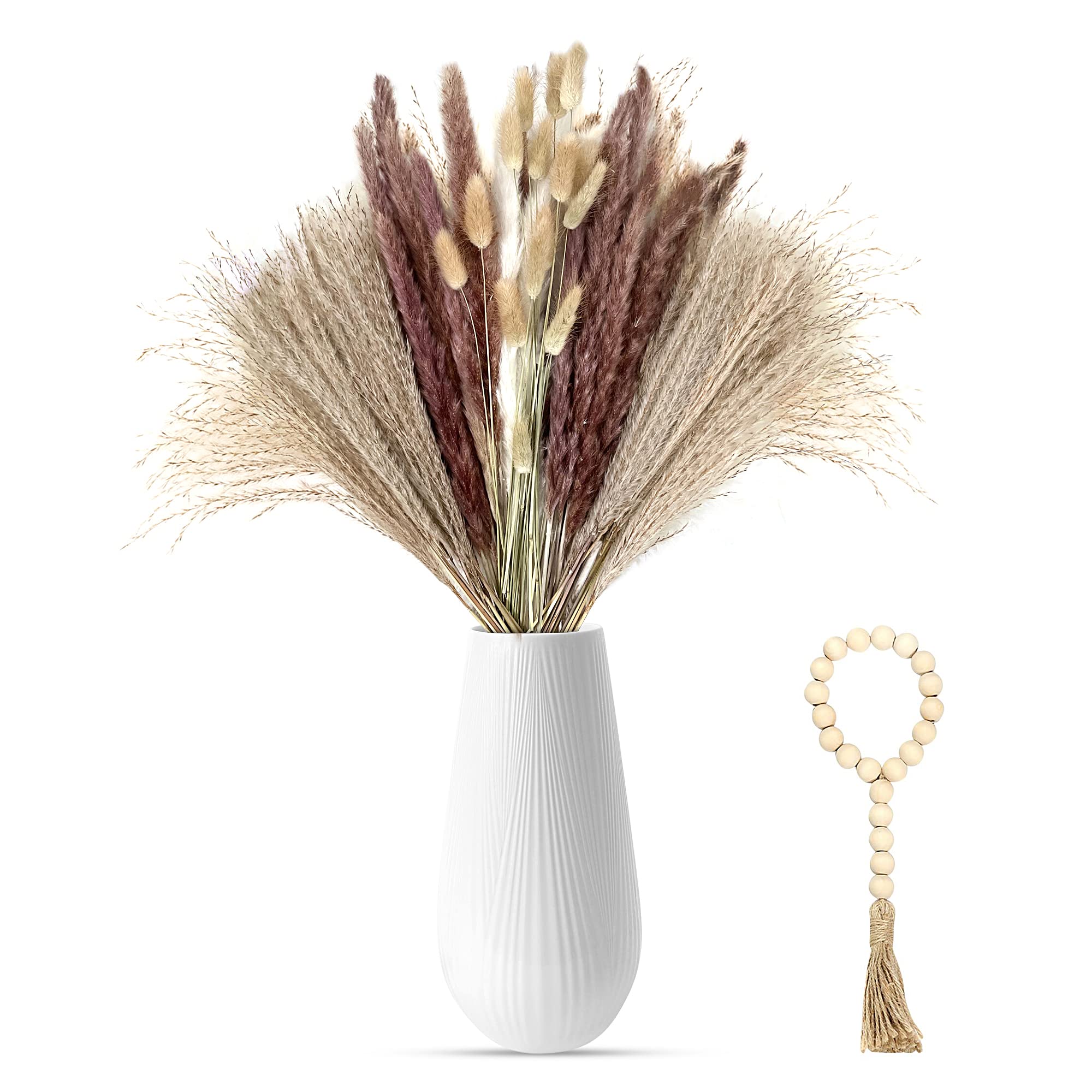 75PCS Natural Dried Pampas Grass with Boho Bead Decor for vase , Dried Florals , Boho Decor , Home Decoration Flowers , Boho Flowers , Floral Boho Decor , Dried Flower Bouquet, Dried Florals