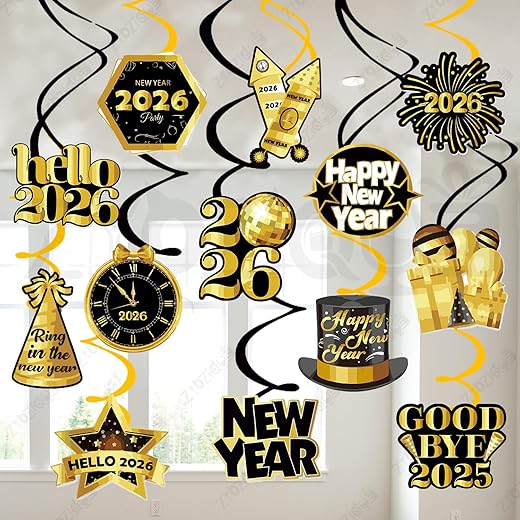 Zyozique ® Happy New Year Decorations Swirls, New Year Party Decorations, New Years Eve Party Supplies 2025 (Pack Of 13)